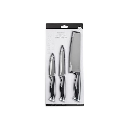 Core Kitchen 3pc Luxe Knife Set with Sheaths - 3.5in Paring, 5in Utility, 7in Nakiri - Onyx 37595